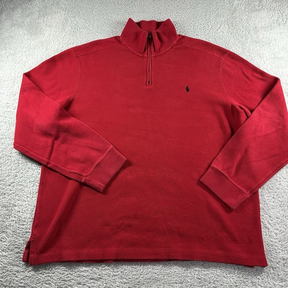 VINTAGE Polo Ralph Lauren‎ Sweater Mens 2xl Red Mock Neck Collar Heavyweight - Picture 1 of 8